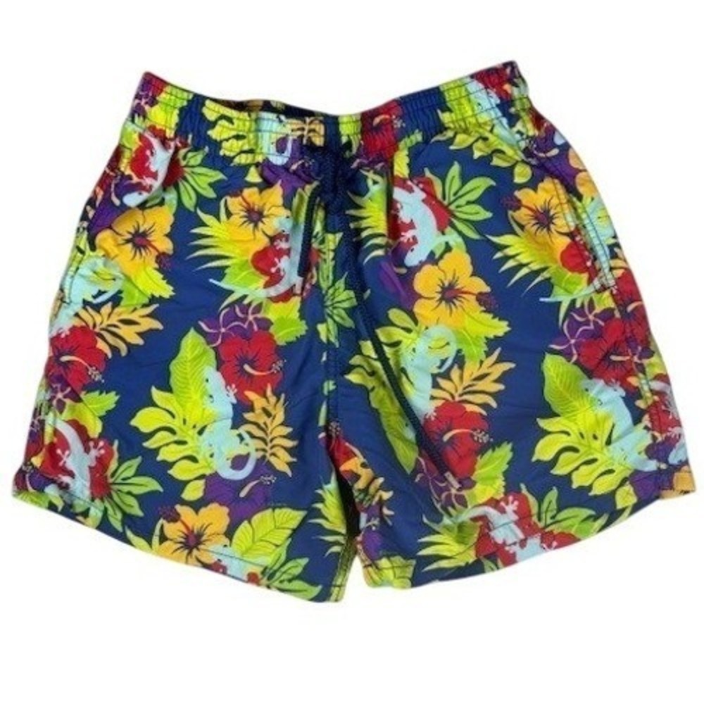 Vilebrequin Men's Swim Trunks Tropical‎ Lizard Floral Print Blue L